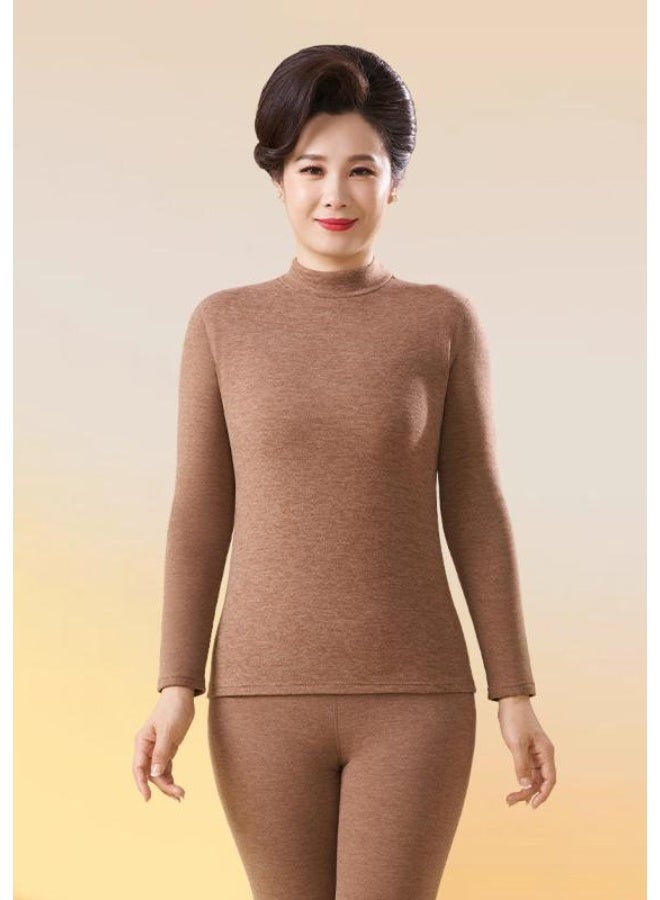 NIBEMINENT طقم قميص وسروال قطن للنساء لخريف، طقم ملابس داخلية حرارية من القطن بياقة متوسطة شتوية، طقم سترة قطنية - Image 1