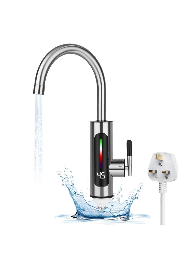 SYOSI Kitchen Instant Heating Hot Water Tap, 360° Rotatable Stainless Steel Instant Heater Faucet with LED Digital Display, 220V 3000W Electric Water Heater Tap for Kitchen and Bathroom - Image 1