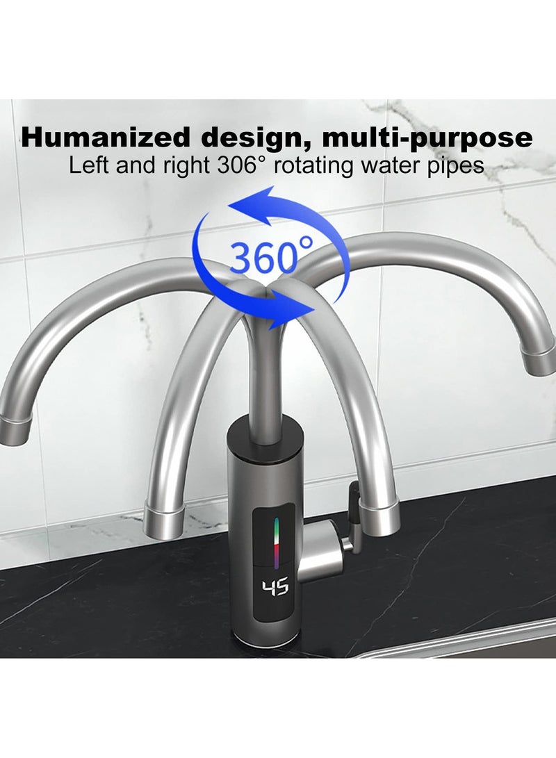 SYOSI Kitchen Instant Heating Hot Water Tap, 360° Rotatable Stainless Steel Instant Heater Faucet with LED Digital Display, 220V 3000W Electric Water Heater Tap for Kitchen and Bathroom - Image 3