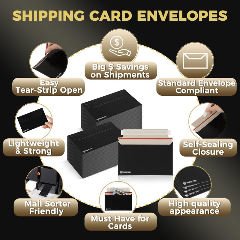Storage Standard Card Shipping Envelopes 110 Pack - 7 x 4.35 Inches Trading Cards Self-Adhesive Black Mailers, Perfect Fit for Ding Defend Protectors Semi-Rigid Sleeves & Toploaders - Hobby Mailing Supplies - Image 4
