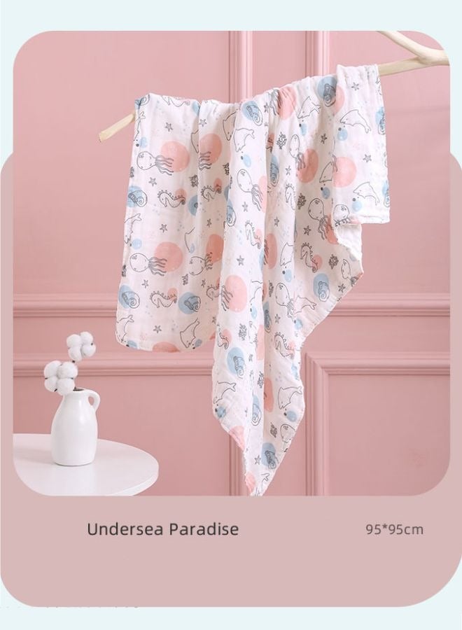 كوني أمًا أفضل مناشف أطفال، بطانية منشفة أطفال من الموسلين القطني الطبيعي المضاد للبكتيريا مكونة من 6 طبقات مطبوعة تحت الماء بارادايس، مقاس 95x95 سم لحديثي الولادة أثناء النوم والحمام - Image 1