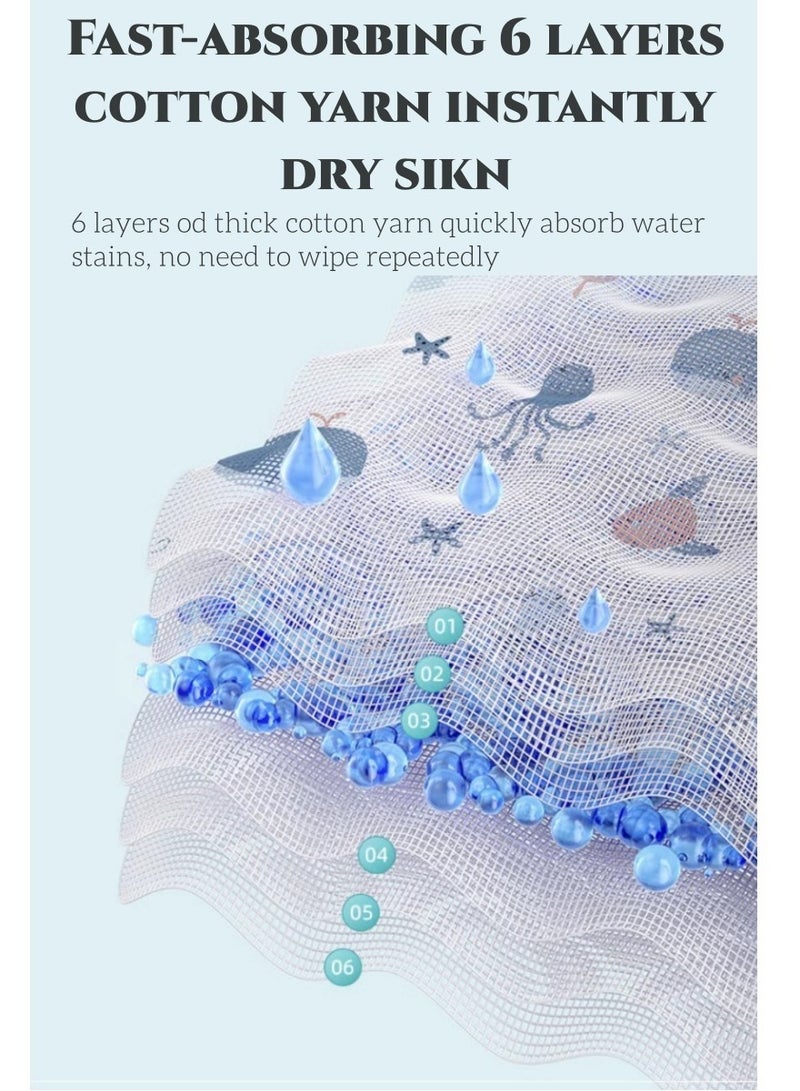 كوني أمًا أفضل مناشف أطفال، بطانية منشفة أطفال من الموسلين القطني الطبيعي المضاد للبكتيريا مكونة من 6 طبقات مطبوعة تحت الماء بارادايس، مقاس 95x95 سم لحديثي الولادة أثناء النوم والحمام - Image 4