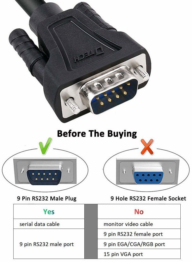 DTech 15ft DB9 Serial Cable COM Port Male to Male RS232 Straight Through 9 Pin Data Cord - Image 2