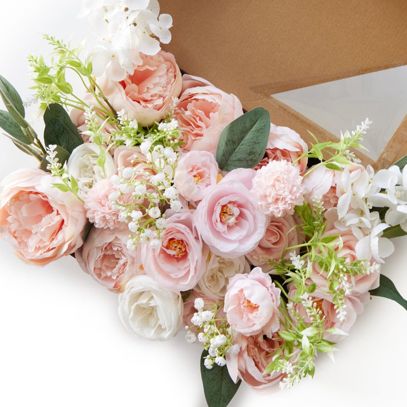 MISSPIN Artificial Flowers DIY Box Set Fake Roses Bouquet Bridal Wedding Flowers Colorful Centerpiece Table Decorations Boho Faux Floral with Stems Arrangements for Cake Home Party Indoor Outdoor