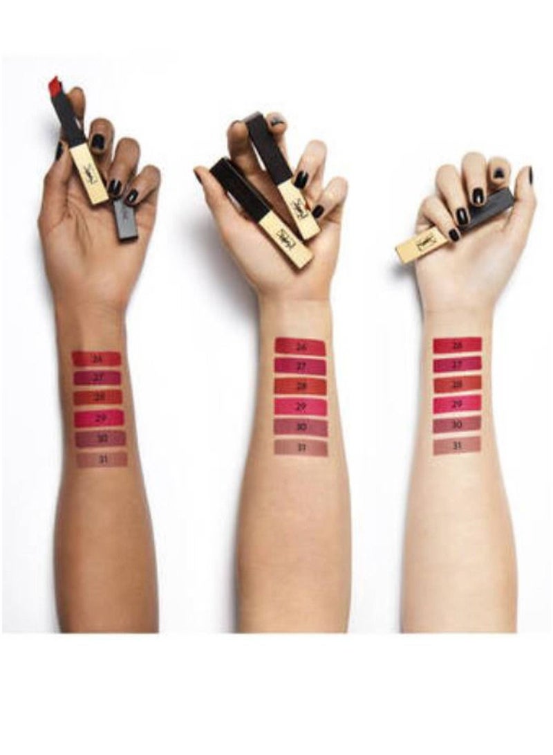 Yves Saint Laurent ROUGE PUR COUTURE THE SLIM LEATHER-MATTE LIPSTICK 2.2G -27 CONFLICTING  CRIMSON - Image 4