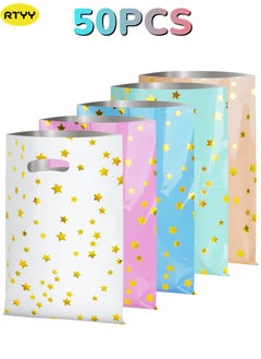 RTYY 50 Pcs Party Favors Bags Kids Party Gift Bags，Cute Star Pattern Birthday Goodie Candy Snack Bags，Plastic Treat Bag Bulk for Kid Birthdays New Years Graduations Anniversaries Baby Showers  - Image 1