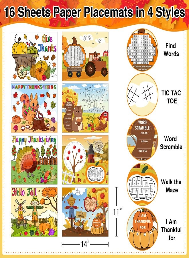 JUESMOS 16pcs Thanksgiving Coloring Placemats for Kids 2-Sided 11"x14" Disposable Fall Pumpkin Placemats Thanksgiving Paper Table Mats for Thankful Happy Thanks Giving Party Table Decortions 4 Styles - Image 2