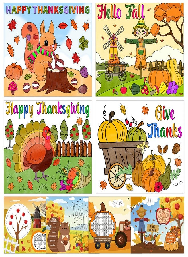 JUESMOS 16pcs Thanksgiving Coloring Placemats for Kids 2-Sided 11"x14" Disposable Fall Pumpkin Placemats Thanksgiving Paper Table Mats for Thankful Happy Thanks Giving Party Table Decortions 4 Styles - Image 1