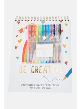 Paperbuzz Sketch Book With 12 Gel Pen Set, White Combo  - Image 1