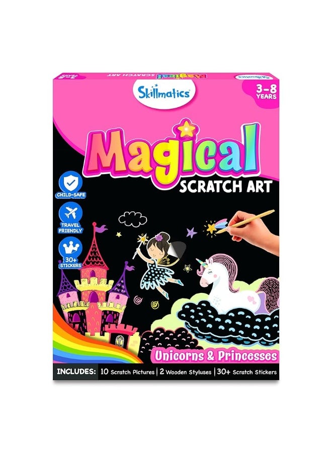 Skillmatics كتاب فن الخدش السحري من سكيلماتكس للأطفال - يونيكورن والأميرات، مجموعات الحرف والإمدادات، نشاط DIY وملصقات، هدايا للأطفال، الفتيات والأولاد من أعمار 3، 4، 5، 6، 7، 8 - Image 1