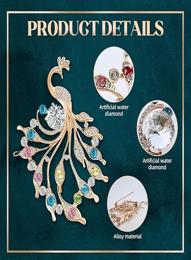 MBKOH Sparkling Peacock Brooch Pain for Women & Girls - Crystal Rhinestone Saree Pin for Dress, Shawl, Blazer - Elegant Clothing Accessory & Gift - Image 3