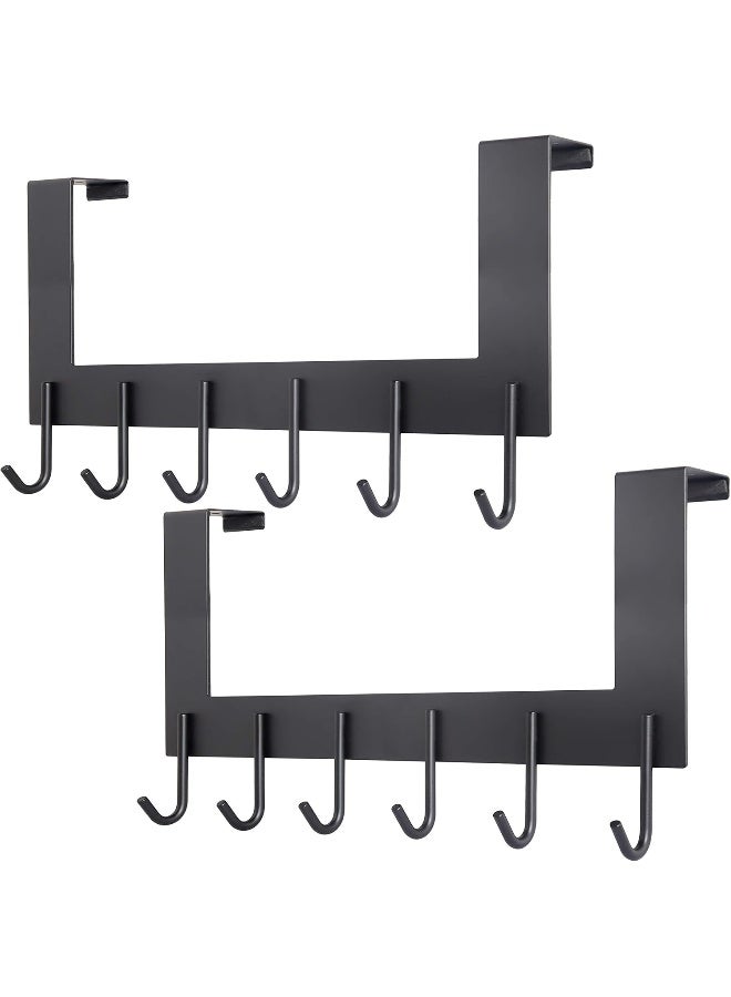WEBI Over The Door Hooks Door Hanger,Over Door Towel Rack with 6 Hooks,Door Coat Hanger Over Door Coat Rack for Clothes,Black,2 Packs - Image 1
