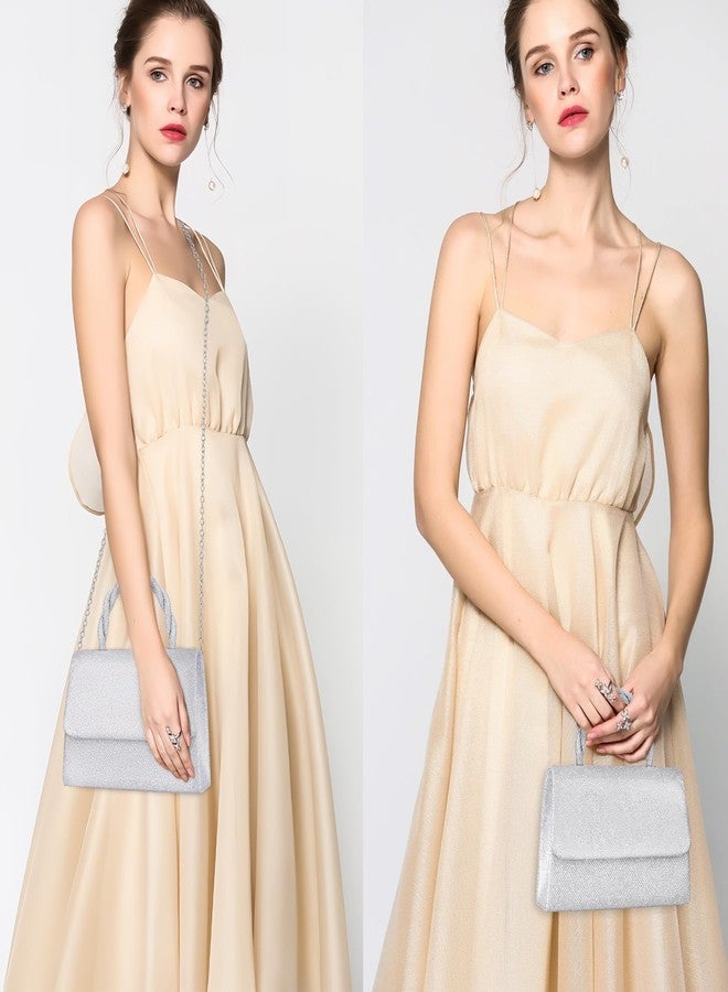 Larcenciel Clutch Purses for Women, Glitter Silver Evening Handbags with Twisted Rope Handles and 2 Removable Chain Straps, Fashion Sequins Ladies Tote Party Bags for Wedding Cocktail Prom Dinner Date - Image 3