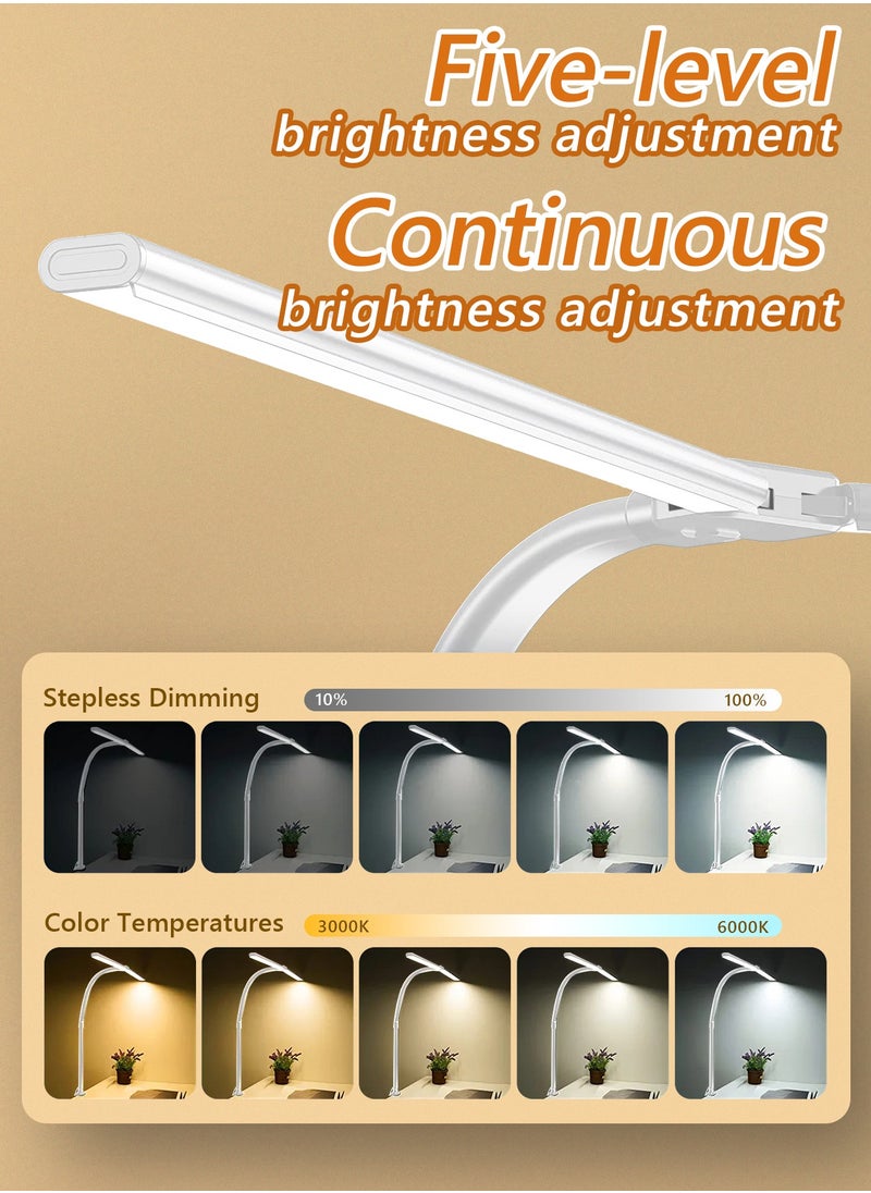 LOOPITYS LED Desk Lamp for Home Office, Double Head LED Desk Lamp with Clamp, Eye Protection Architect Table Lamps, 18W 80CM Brightest 5 Color Modes and Dimmable Workbench Office Light for Reading  - Image 4