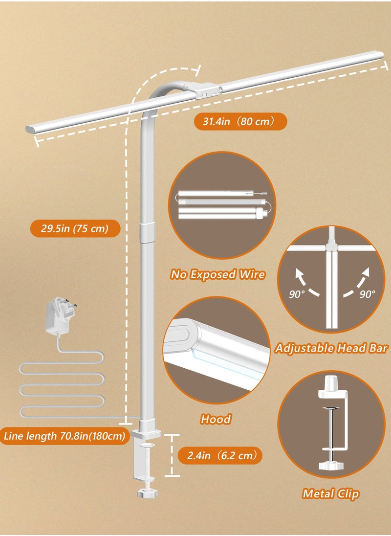 LOOPITYS LED Desk Lamp for Home Office, Double Head LED Desk Lamp with Clamp, Eye Protection Architect Table Lamps, 18W 80CM Brightest 5 Color Modes and Dimmable Workbench Office Light for Reading  - Image 2