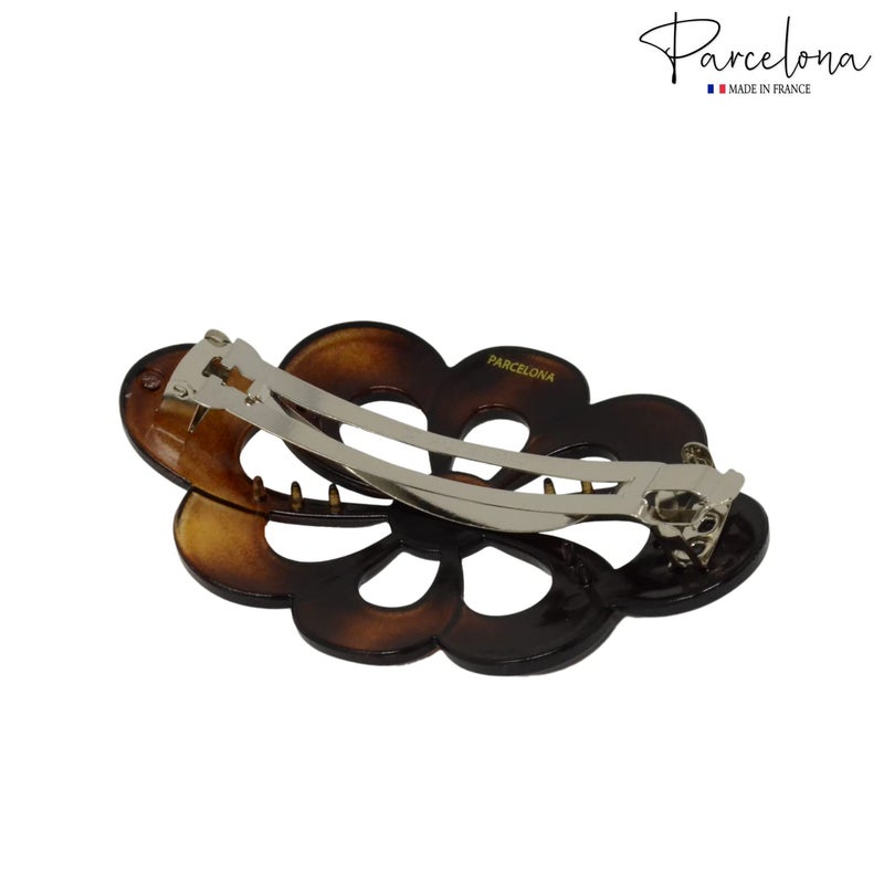 Parcelona French Wide Flower 4" Medium Tortoise Shell Celluloid Hair Barrette Clips Non Slip Women Hair Accessories, Made in France - Image 5