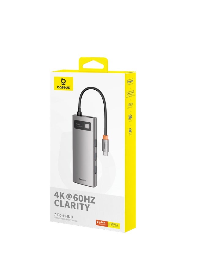 بيسوس موزع Baseus Metal Gleam Series مزود بـ 7 منافذ من النوع C إلى HDMI4K@60Hz*1+USB3.0*3+PD*1+SD/TF*1) - Image 1