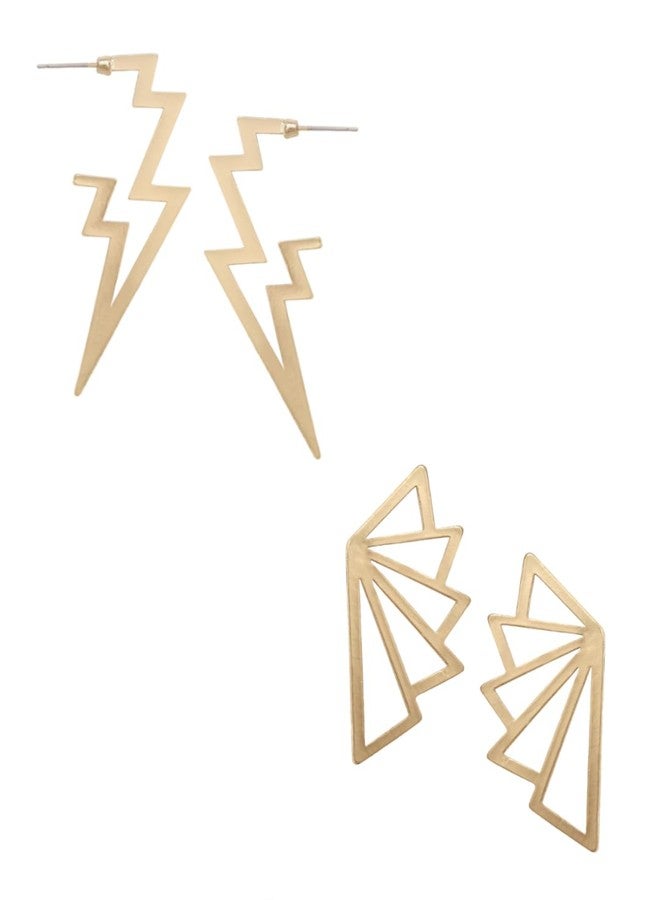 fabula Jewellery Combo of 2 Gold Geometric Drop & Hoop Earrings - Lightning Bolt & Wings Shape - Oversized/Large - For Women & Girls Stylish Latest (PAE1-PAE2_Z2) - Image 1
