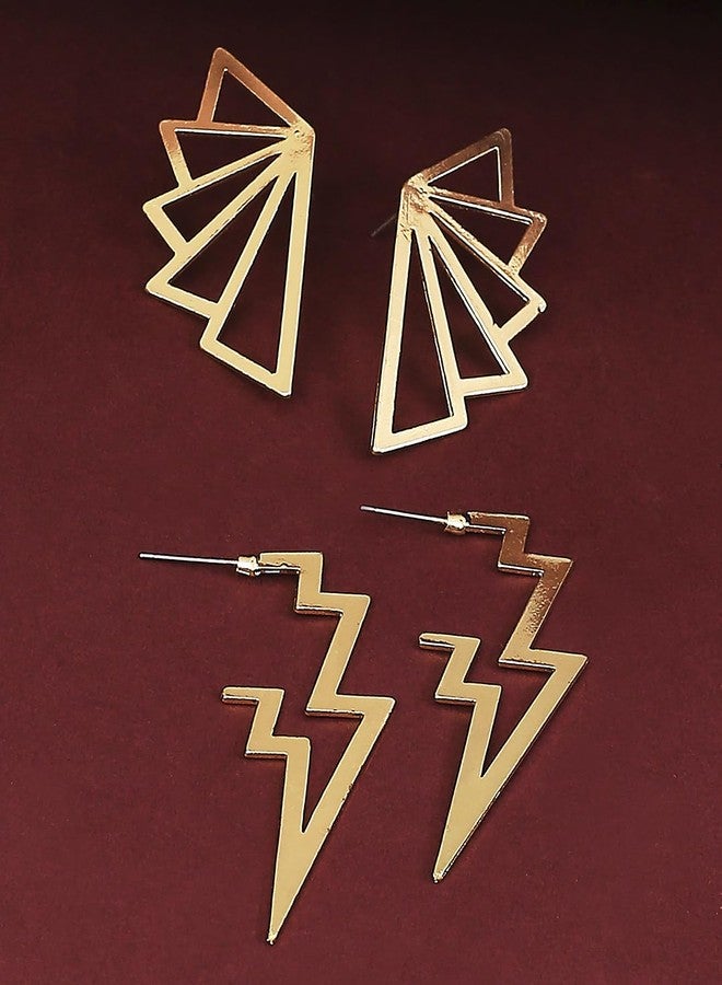 fabula Jewellery Combo of 2 Gold Geometric Drop & Hoop Earrings - Lightning Bolt & Wings Shape - Oversized/Large - For Women & Girls Stylish Latest (PAE1-PAE2_Z2) - Image 4