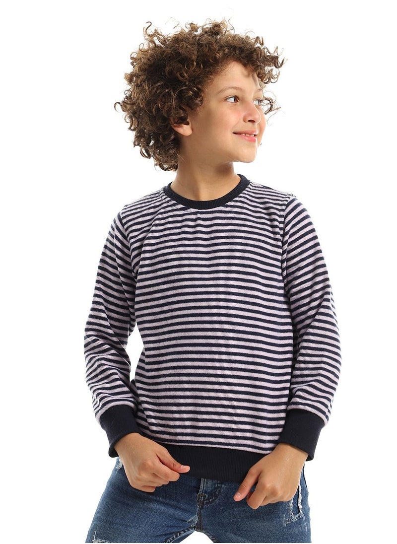Caesar - Unisex Striped Round Sweatshirt - Image 1