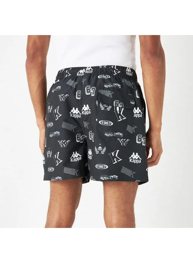 Kappa Kappa All-Over Tropical Print Swim Shorts with Pockets and Drawstring Closure