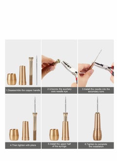 Canvas Leather Sewing Awl Needle with Copper Handle, 50 m Nylon Cord Thread and 2 Pieces Thimble for Handmade Leather Sewing Tools Shoe and Leather Repair, 6 Pieces - pzsku/ZE0674DD415409AA46490Z/45/_/1730270501/05eeb928-c8d9-4f52-8c6d-a085922104ae