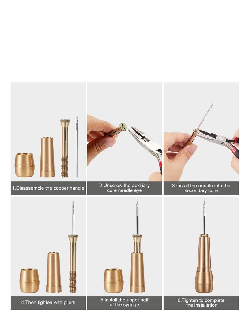 Canvas Leather Sewing Awl Needle with Copper Handle, 50 m Nylon Cord Thread and 2 Pieces Thimble for Handmade Leather Sewing Tools Shoe and Leather Repair, 6 Pieces  - Image 4