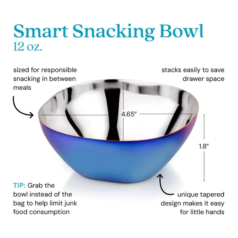 Ahimsa Stainless Steel Bowls for Kids, Durable Pediatrician Designed Toddler Snack Bowl, Premium Non Toxic Metal, Easy to Clean & Dishwasher Safe, Set of 4 Blue - Image 2