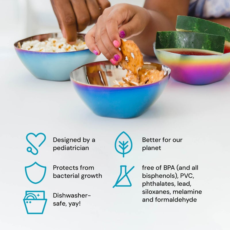 Ahimsa Stainless Steel Bowls for Kids, Durable Pediatrician Designed Toddler Snack Bowl, Premium Non Toxic Metal, Easy to Clean & Dishwasher Safe, Set of 4 Blue - Image 3