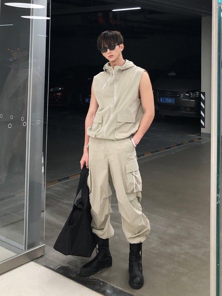 Design Zipper Jacket Men'S Summer Pleated Workwear High-Grade Loose Sports Sleeveless Vest Vest - Image 4