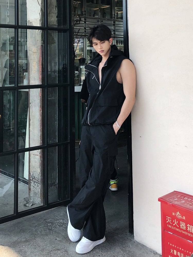 Design Zipper Jacket Men'S Summer Pleated Workwear High-Grade Loose Sports Sleeveless Vest Vest - Image 3