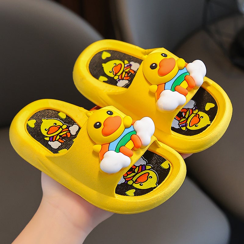 Cute Cartoon Kids Slippers Non-Slip Summer Stereo duck/Yellow 
