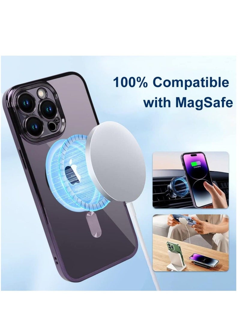 MUNTAQI Magnetic Case for iPhone 15 Pro Max Case [Compatible with MagSafe] Full Camera Protection Clear Plating Luxury Cover for Women Men Soft TPU Bumper Drop Protective Phone Case 6.7 in - Deep Purple - Image 3
