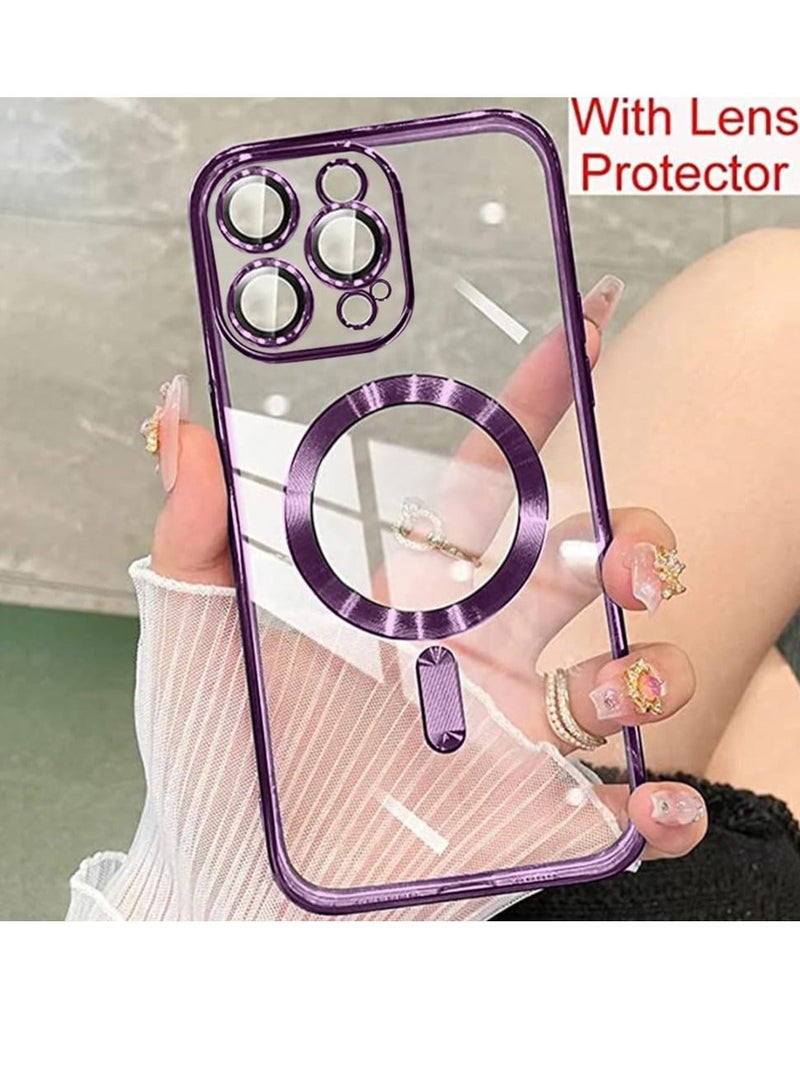 MUNTAQI Magnetic Case for iPhone 15 Pro Max Case [Compatible with MagSafe] Full Camera Protection Clear Plating Luxury Cover for Women Men Soft TPU Bumper Drop Protective Phone Case 6.7 in - Deep Purple - Image 2