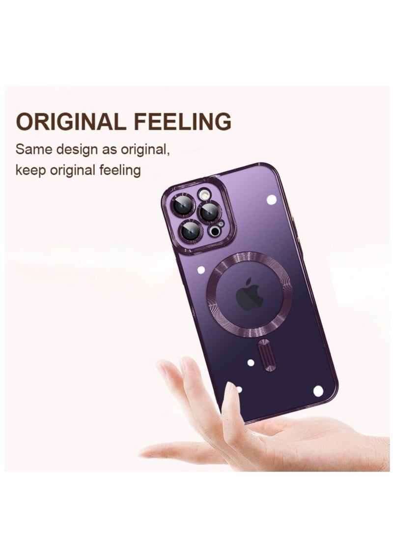 MUNTAQI Magnetic Case for iPhone 15 Pro Max Case [Compatible with MagSafe] Full Camera Protection Clear Plating Luxury Cover for Women Men Soft TPU Bumper Drop Protective Phone Case 6.7 in - Deep Purple - Image 5