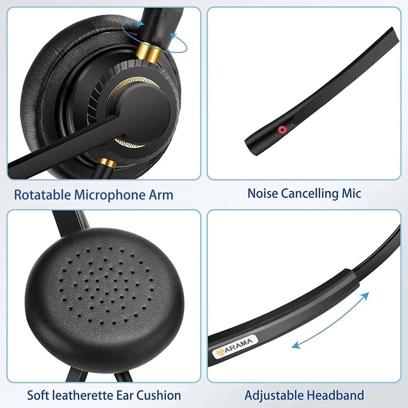 Arama USB Headset with Microphone for PC, Computer Laptop Headphones with Noise Cancelling Mic & Audio Controls for Home Office Business Skype UC Webinar Zoom - Image 4