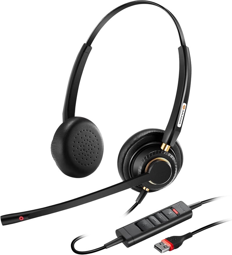 Arama USB Headset with Microphone for PC, Computer Laptop Headphones with Noise Cancelling Mic & Audio Controls for Home Office Business Skype UC Webinar Zoom - Image 1