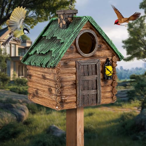 GLOPHOK Bird House for Outside, Resin Bluebird House for Outdoors Finches, Cardinals and Yellow Finches Wild Bird Nesting, 5 Years Weatherable Decorative Stone Hanging Birdhouse for Yard Garden Decor - Image 3
