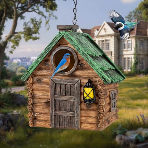 GLOPHOK Bird House for Outside, Resin Bluebird House for Outdoors Finches, Cardinals and Yellow Finches Wild Bird Nesting, 5 Years Weatherable Decorative Stone Hanging Birdhouse for Yard Garden Decor - Image 4
