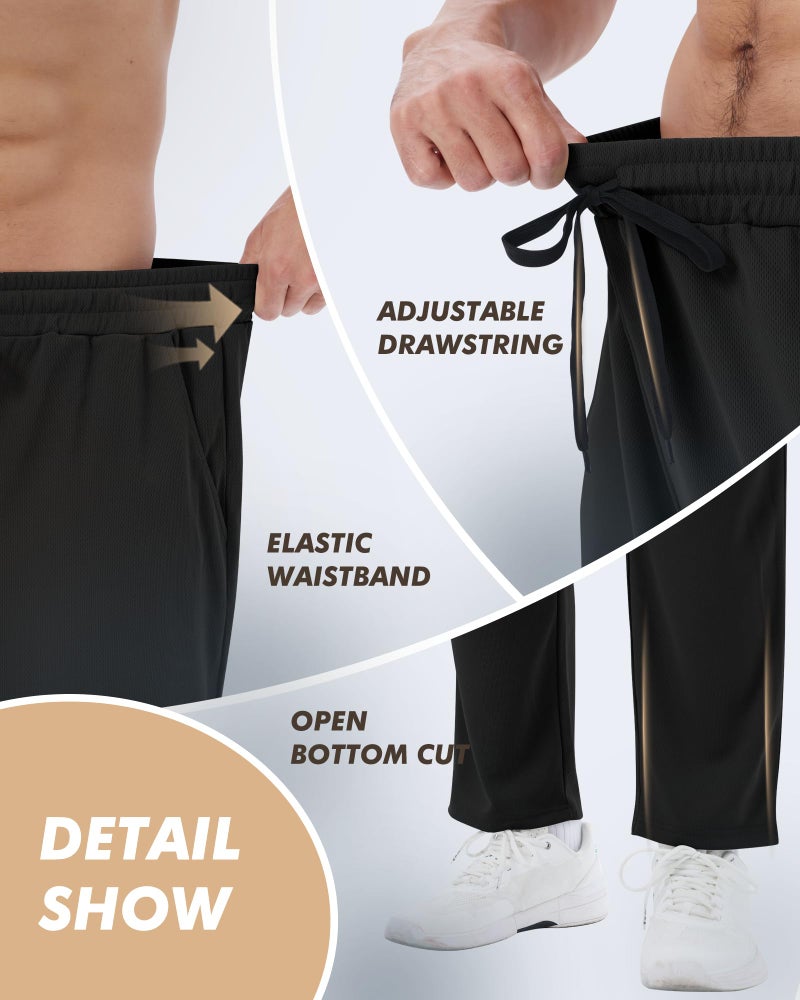 BOOJO 3 Pack Mens Sweatpants with Pockets - Mesh Open Bottom Athletic Joggers for Men Loose Fit Gym Workout Running Casual Pants - Image 4