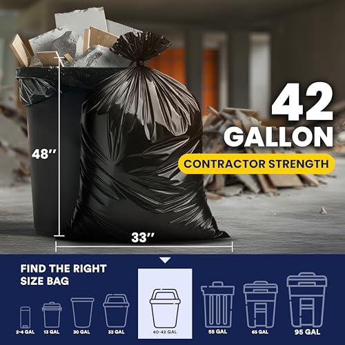 Plasticplace Contractor Trash Bags 42 Gallon │ 4.0 Mil │ Black Heavy Duty Garbage Bag │ 33” x 48” (50 Count) - Image 2