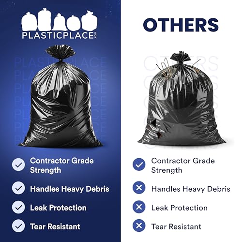 Plasticplace Contractor Trash Bags 42 Gallon │ 4.0 Mil │ Black Heavy Duty Garbage Bag │ 33” x 48” (50 Count) - Image 5