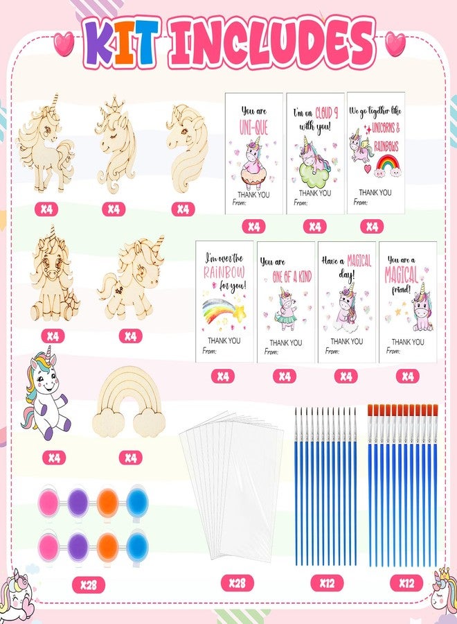 Leinuosen 28 Sets Unicorn Party Favors Wood Painting Craft Kits with Art Supplies and Inspirational Cards Thank You for Coming Gifts for Summer Birthday Party Goodie Bag DIY Prizes - Image 2