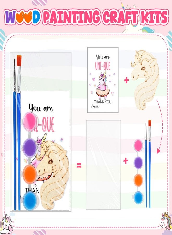 Leinuosen 28 Sets Unicorn Party Favors Wood Painting Craft Kits with Art Supplies and Inspirational Cards Thank You for Coming Gifts for Summer Birthday Party Goodie Bag DIY Prizes - Image 4