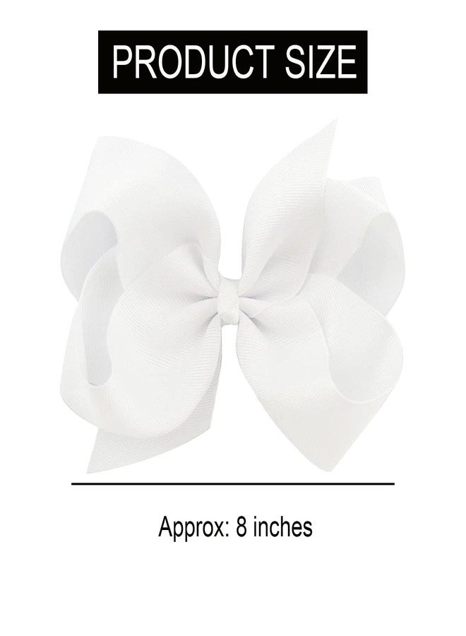Jeffan 10 PCS Large 8" White Hair Bow Clips Grosgrain Ribbon Solid Color Hair Bow With Alligator Clips Hair Accessories for Teen Toddler Little Girls - Image 2
