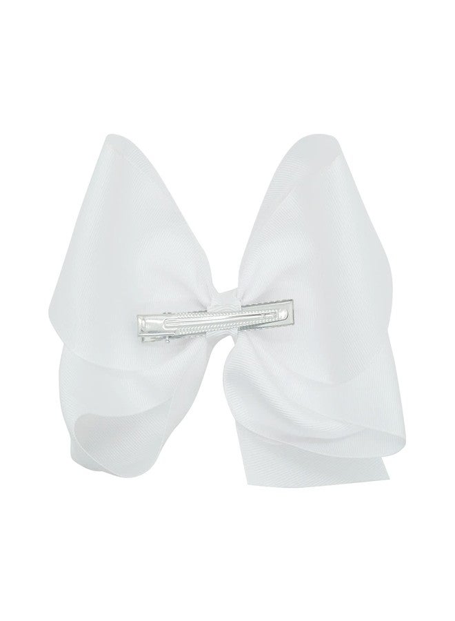 Jeffan 10 PCS Large 8" White Hair Bow Clips Grosgrain Ribbon Solid Color Hair Bow With Alligator Clips Hair Accessories for Teen Toddler Little Girls - Image 3