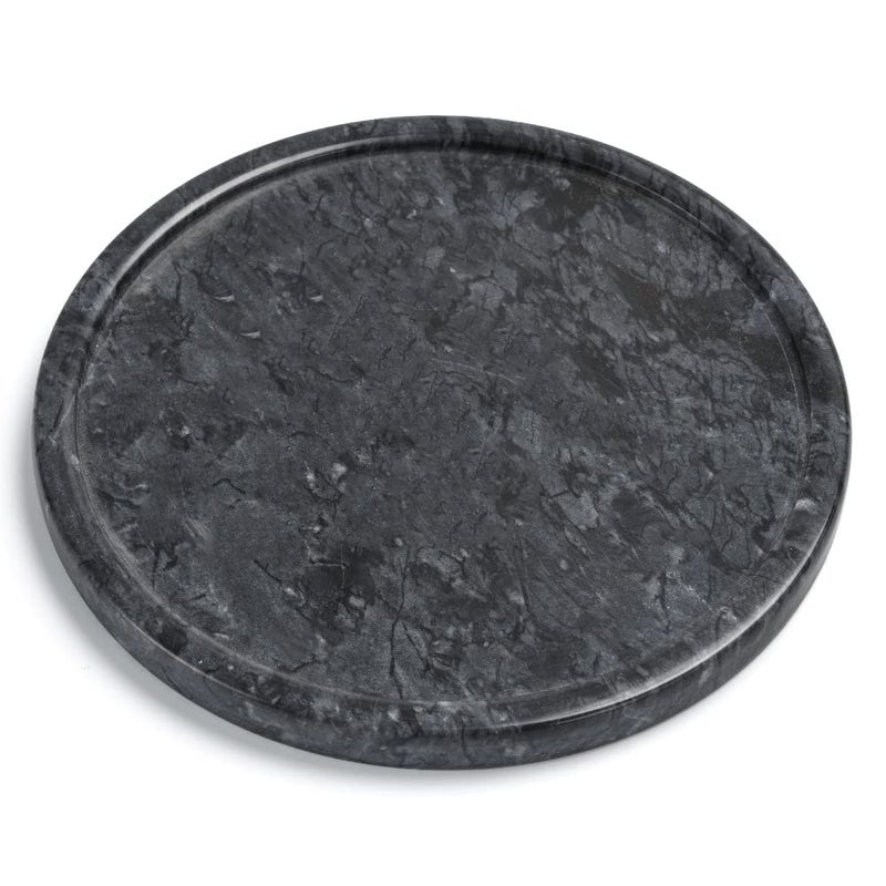 Moreast Genuine Black Marble Round Tray High End Decorative Tray for Bathroom Kitchen Dresser and Vanity Black 8
