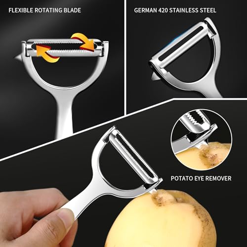 MAD SHARK Ultra Sharp Vegetable Peelers for Kitchen Fruit Apple Potato Peelers,Design with Ergonomic Non-Slip Handle, Y-Shaped Stainless Steel Serrated（Flat&Serrated Blade 2pc） - Image 4