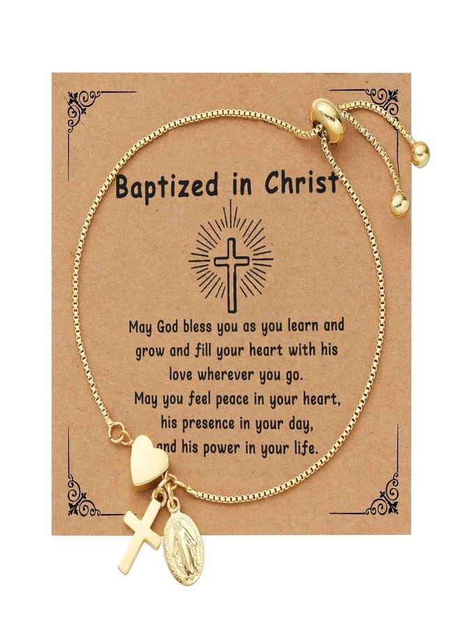 chorfla Baptism Gifts for Teens, Cute Small Cross Heart Bracelet Baptism Decorations Favors Christian Religious Easter Basket Stuffers Christening Gifts for Daughter Granddaughter Niece - Image 1