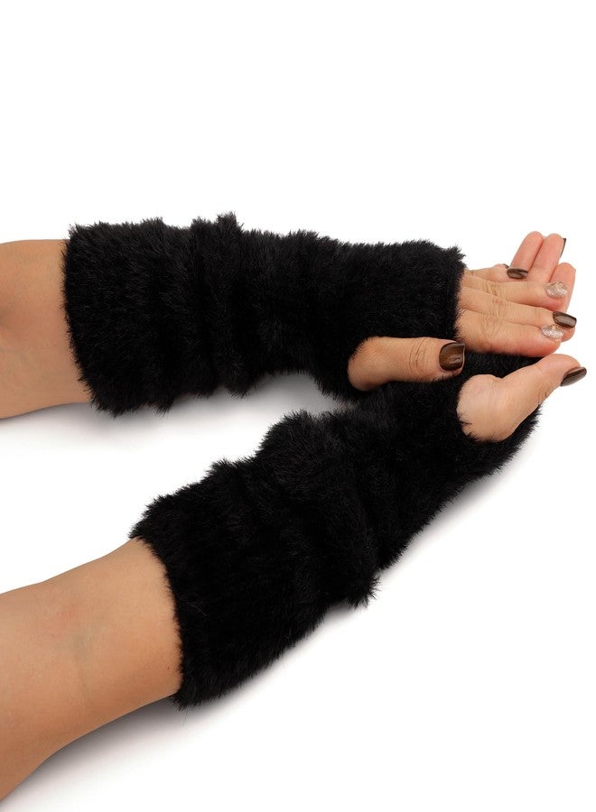 F Flammi Women Arm Warmers Mink-Like Velvet Fingerless Gloves Y2K Wrist Warmers - Image 5